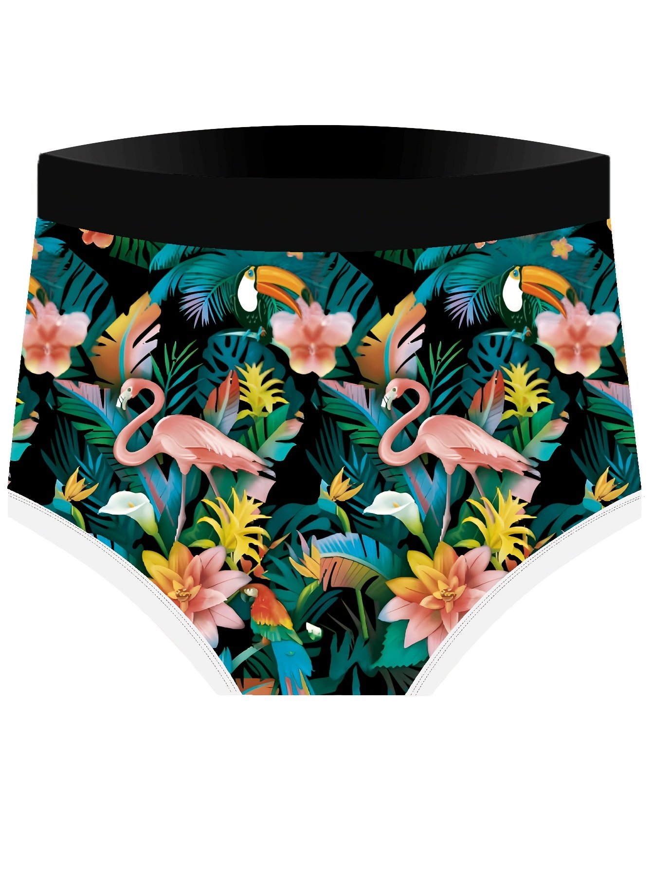 3-Pack Parrot Beach Fun Cartoon Digital Print Plus-Size Women's Knitted Stretch Fashion Panties, Comfortable and Breathable Plus-Size Women's Underwear